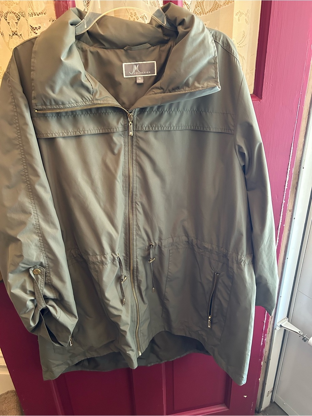 JM Collection Olive Green Zip-Front windbreaker Jacket